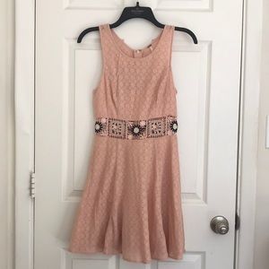 Free People Light Pink Crochet “Fitted With Daisies” Sundress, Size 2